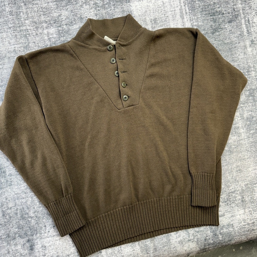 Vintage Military Sweater Men XL OD Olive Drab 5 Button Henley Acrylic Combat 90s - Picture 2 of 8
